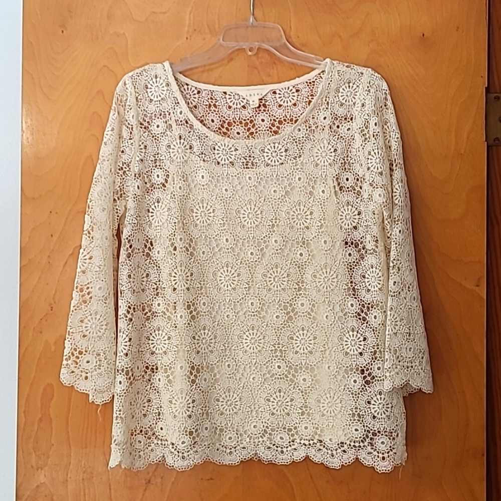 Adiva Crochet Top with Cami Liner Cream Color Size Medium Cottagecore Summer